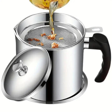 Sleek Stainless Steel Oil Dispenser with Tray & Lid – Perfect for Grease Storage and Cooking Solutions!