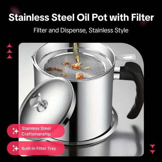 Sleek Stainless Steel Oil Dispenser with Tray & Lid – Perfect for Grease Storage and Cooking Solutions!