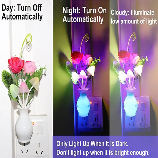 0.5W LED Night Light with Auto Sensor – Rose Flower Plug-In Lamp