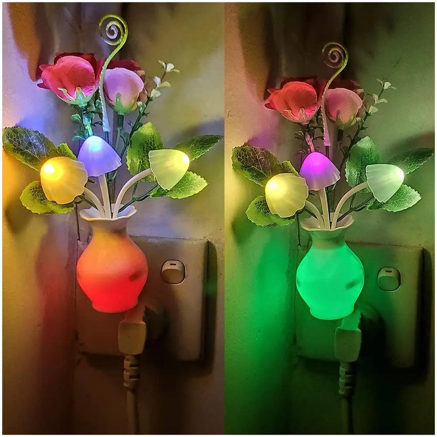 0.5W LED Night Light with Auto Sensor – Rose Flower Plug-In Lamp